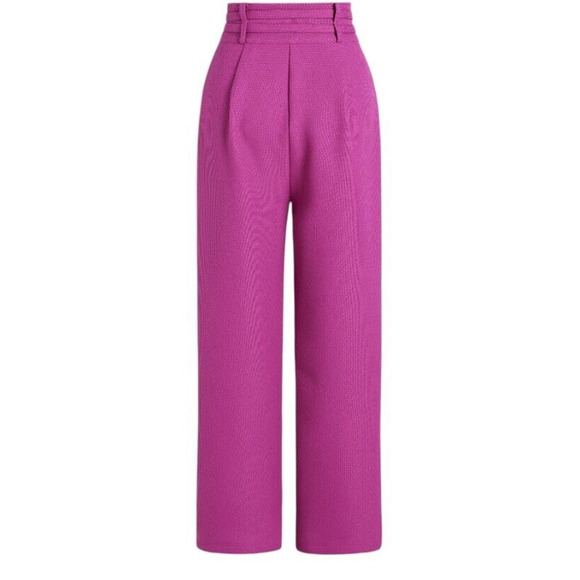 Cider Womens Tweed Solid Belted Straight Leg Trouser Pants High Rise Pink XL - Picture 3 of 11